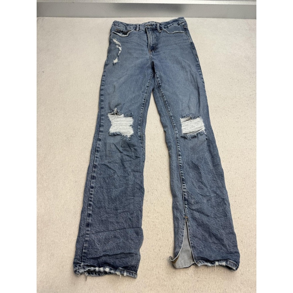 Good American Jeans Womens 8/29 Blue High Rise Distressed Boyfriend Relaxed